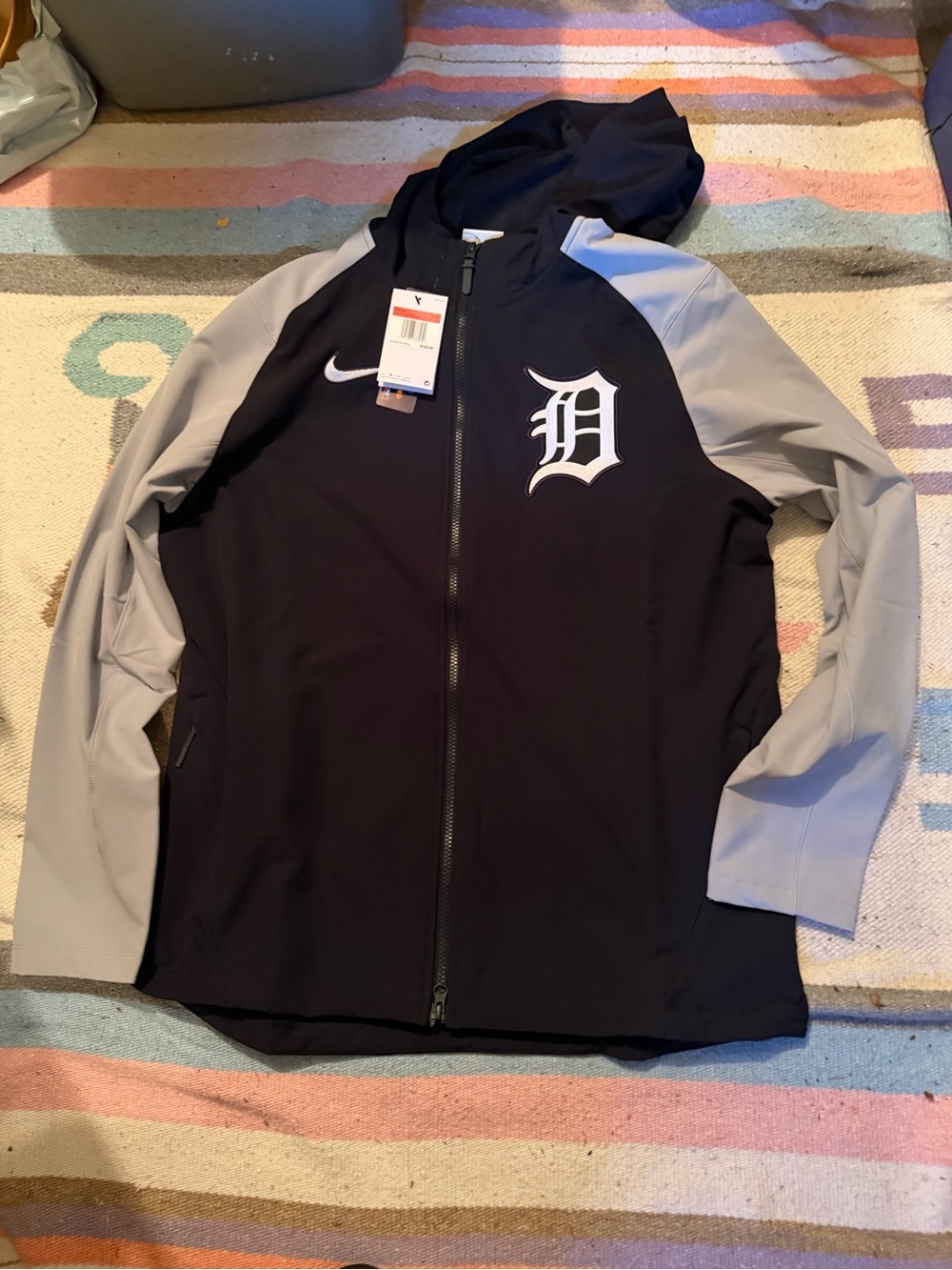 NIKE Detroit Tigers Authentic Collection Raglan Full-Zip Hoodie Jacket SZ Large
